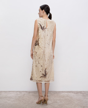 Peserico Beige midi dress with sequins E02480F04767