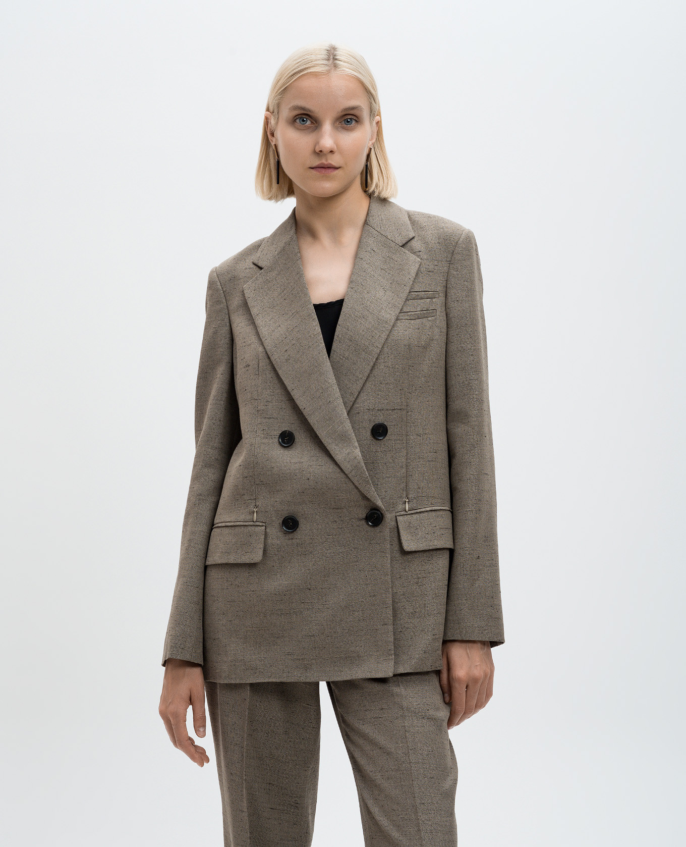 Hadley brown double breasted mélange jacket with linen PROENZA SCHOULER 3