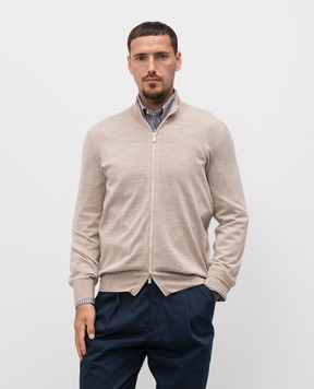 Brunello Cucinelli Beige melange wool and cashmere cardigan M2400106