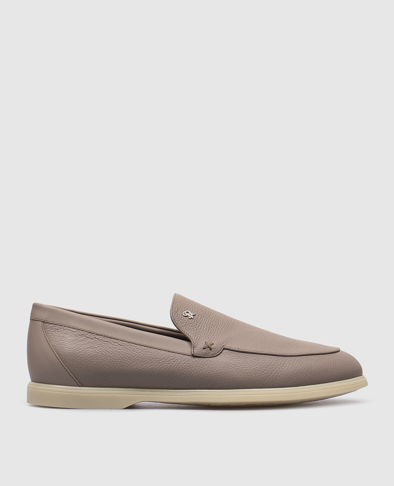 Beige leather loafers with logo monogram stefano ricci