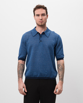 Bottega Veneta Blue polo shirt with patterned linen 809716V4VW0