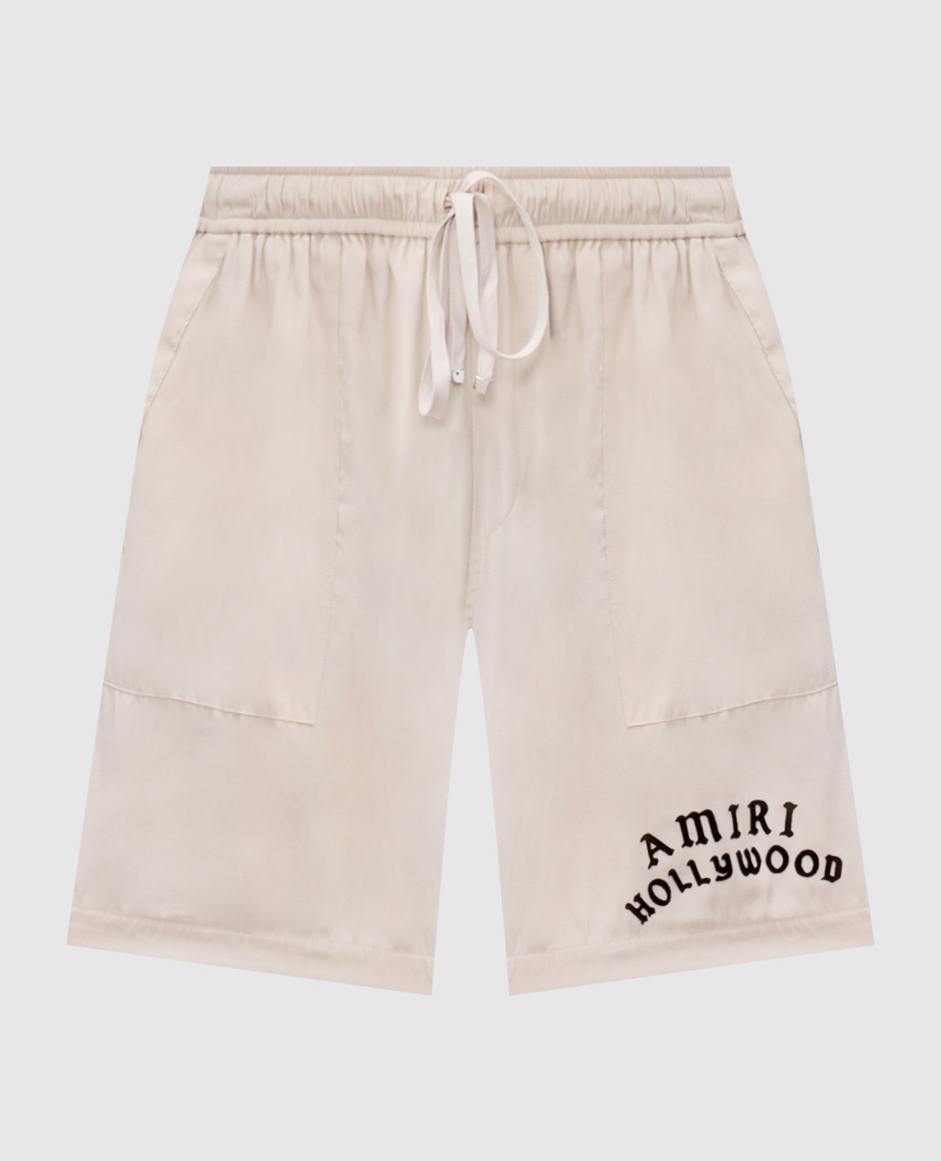 Beige silk shorts with logo AMIRI