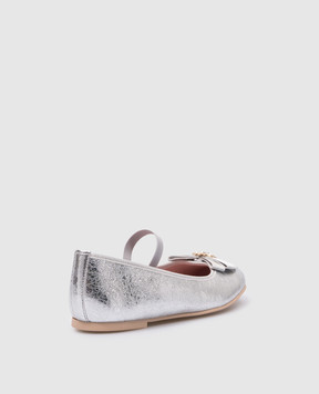 Pretty Ballerinas Children's silver Hannah leather ballet flats with crystals 51258