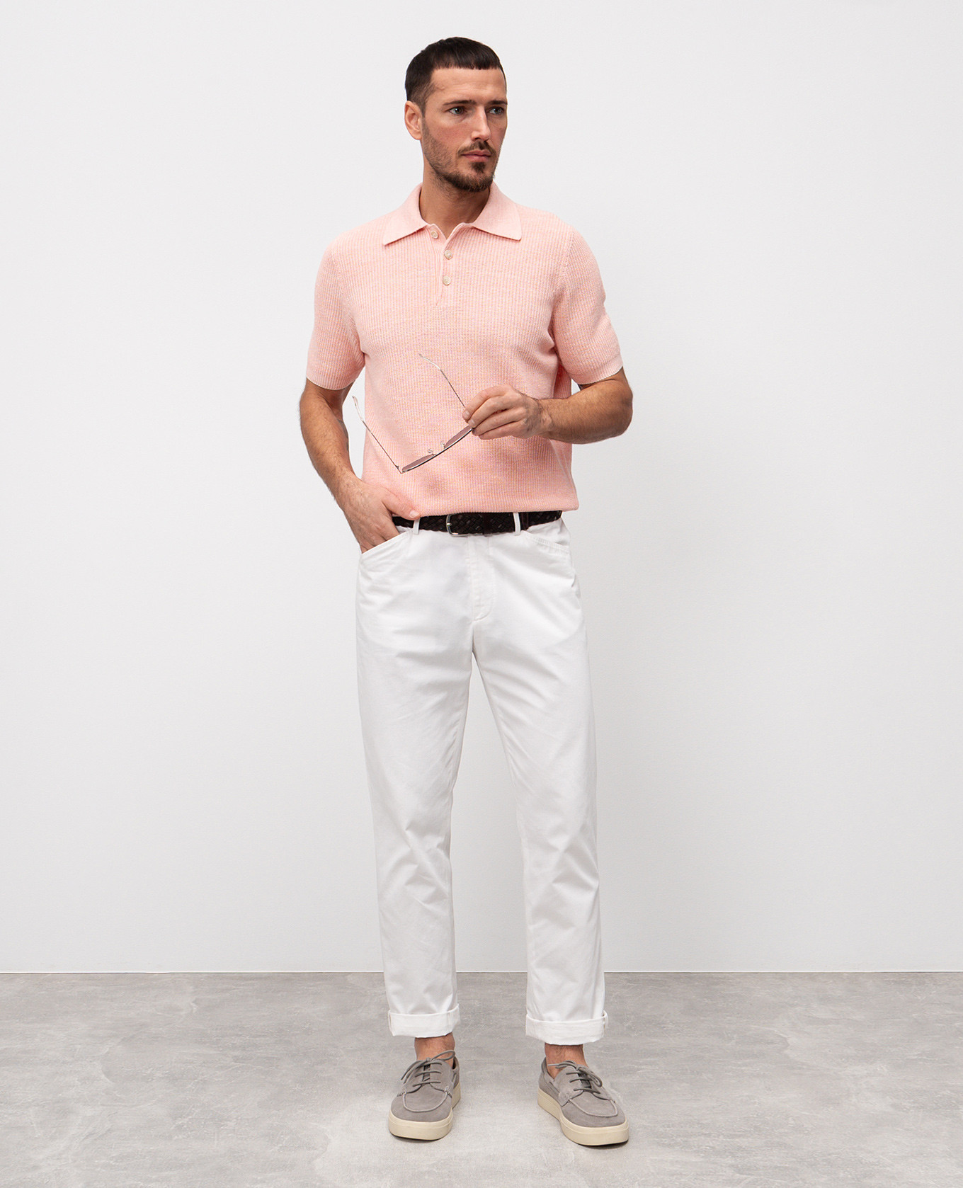 Pink polo with linen Brunello Cucinelli 2