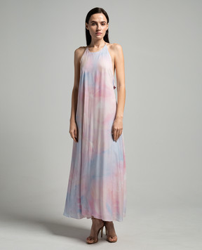 Peserico Purple dress in a print with an open back E0232304755