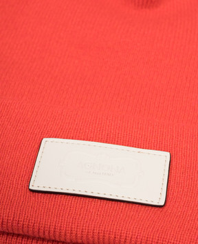Agnona Red cashmere beanie with leather logo patch MK06Z101K120H