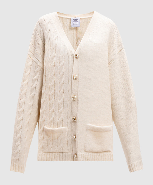 Cardigan Beige à Perles Z Studio - Taille Unique Viscose Maille - Neuf Avec étiquettes