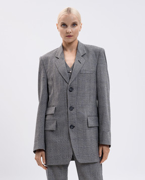 Vetements Grey wool check jacket with logo patch UH76TJ500GC