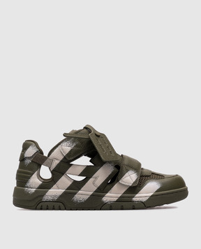 Off-White Out of Office Khaki Leather Sneakers with Cutouts OMIA29SZ25LEA001