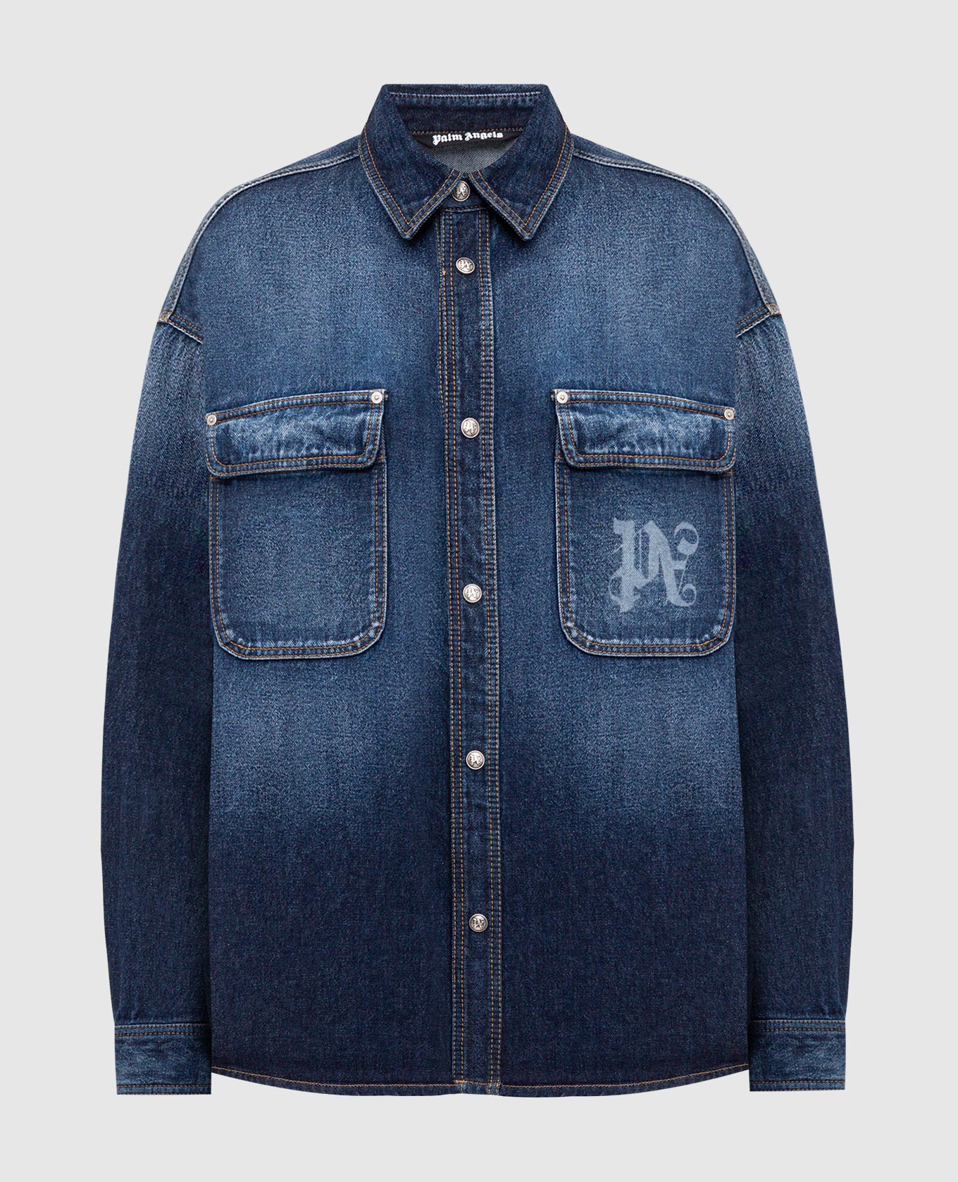 

Blue denim jacket with MIDNIGHT monogram print Palm Angels