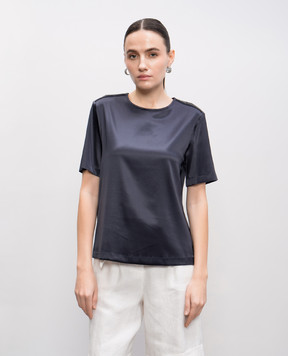 Peserico Blue silk top with monil chain S0676002372
