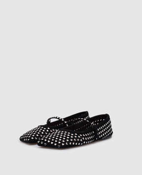 Amina Muaddi Black suede ballet flats with ANE crystals 11S351560ANE
