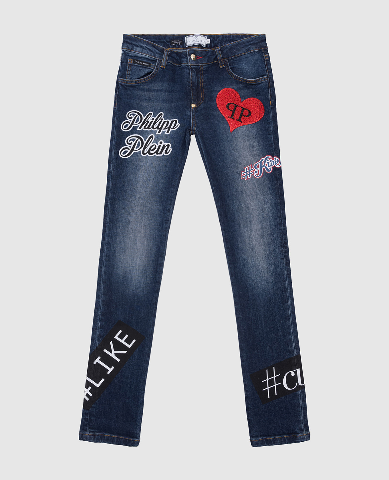 

Children's blue jeans with a logo print Philipp Plein, Синий