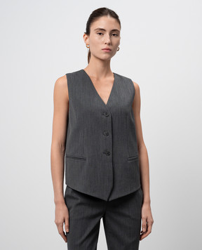 Twinset Gray wool vest with metallic Oval T logo 242TT2127