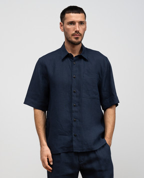 Cashmere&Whiskey Blue linen shirt with short sleeves 0335900195