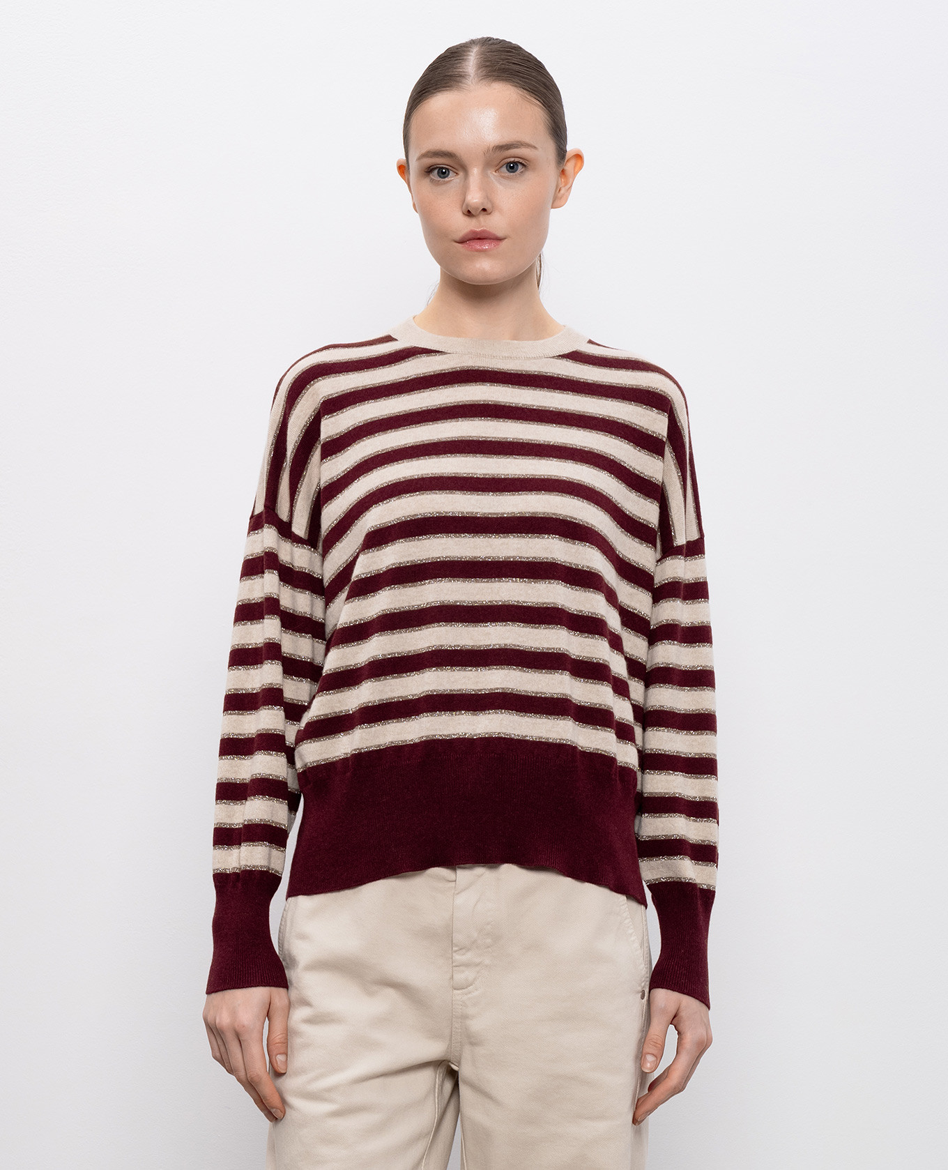 

Burgundy striped cashmere jumper Brunello Cucinelli
