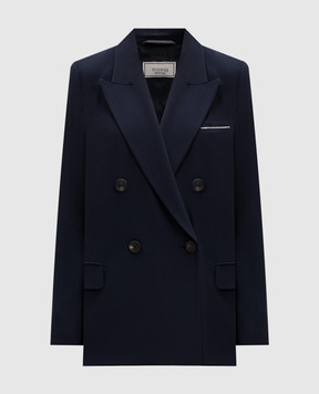 Peserico Blue double-breasted wool jacket with monil chain A01428U06753