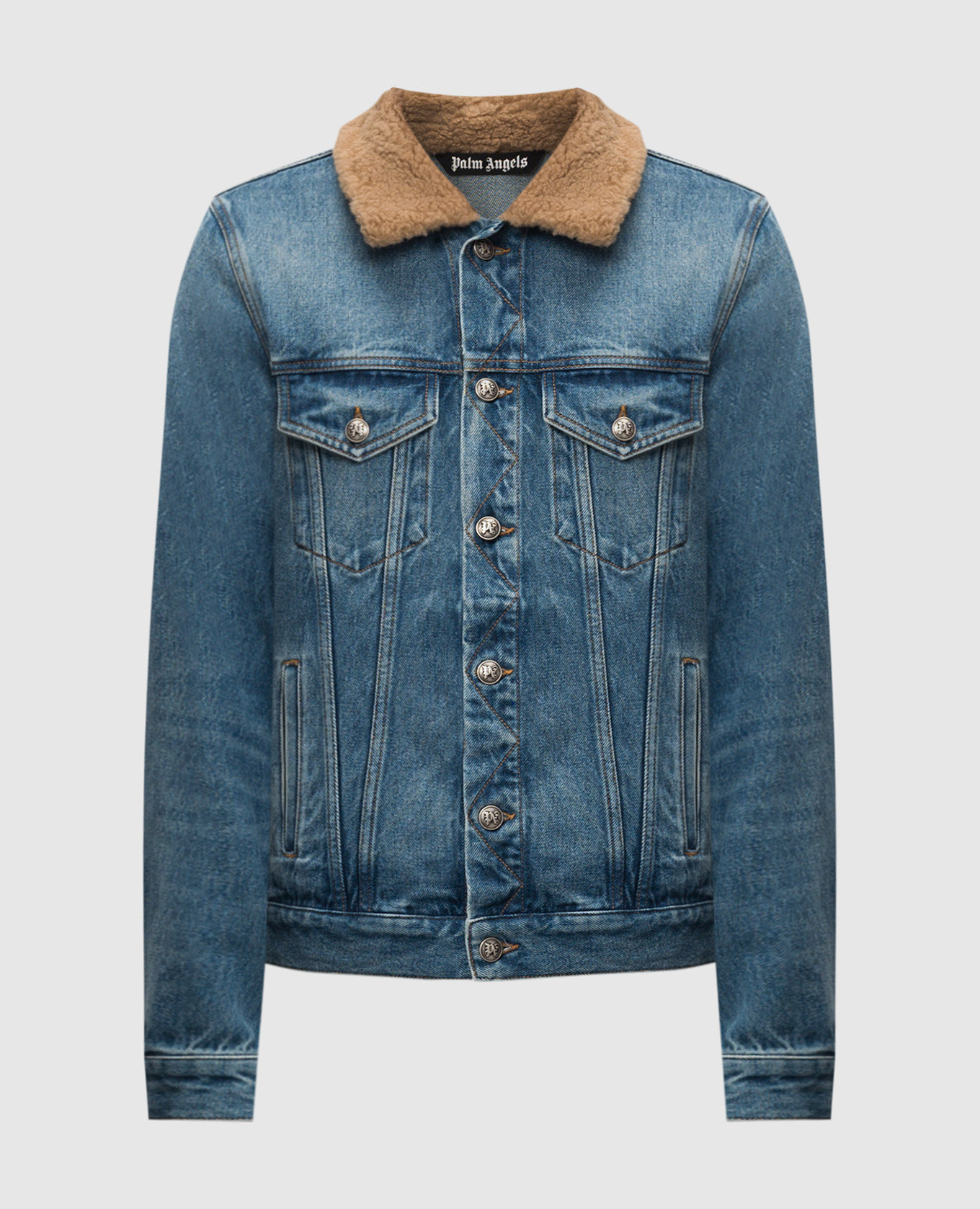 

Bear In Mind blue denim jacket with appliqué Palm Angels, Light blue