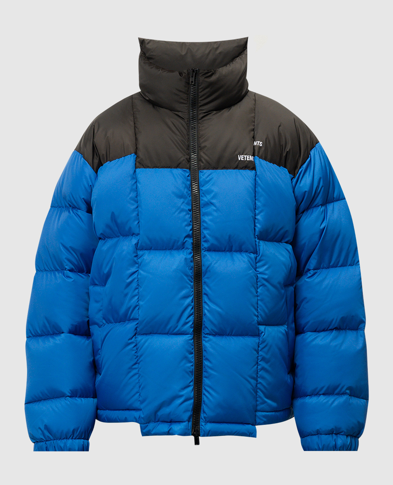 Vetements Blue quilted down jacket with logo embroidery