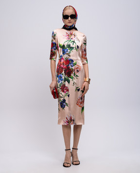 Dolce&Gabbana Beige floral print midi dress F6EAJTFSIB5