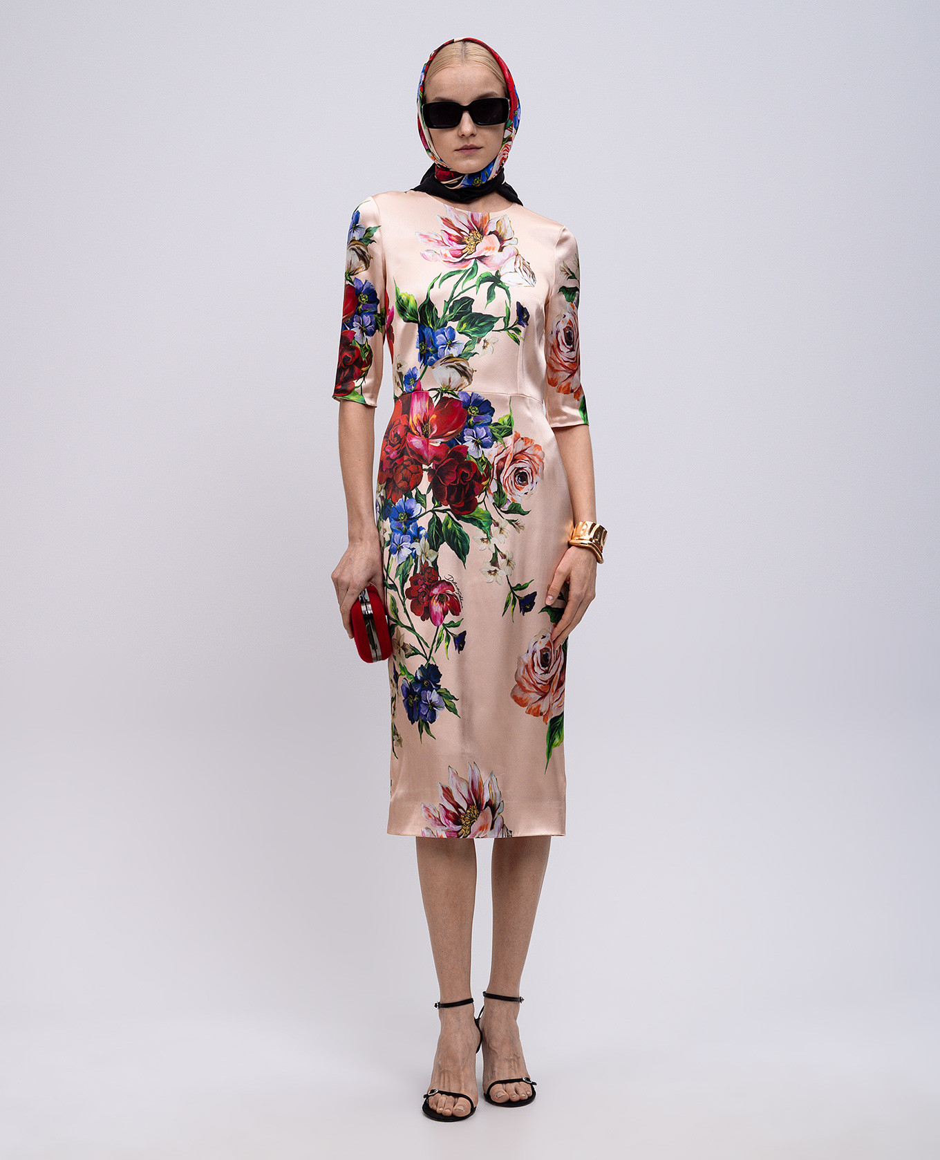 Beige floral print midi dress Dolce&Gabbana 2