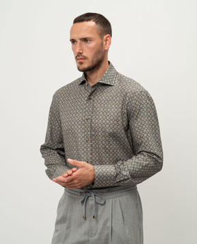 Brunello Cucinelli Gray shirt in a geometric pattern with a curly bottom MY6341718