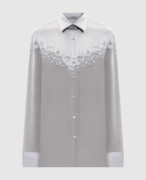 Ermanno Scervino Gray silk blouse with embroidery D472K315HKC
