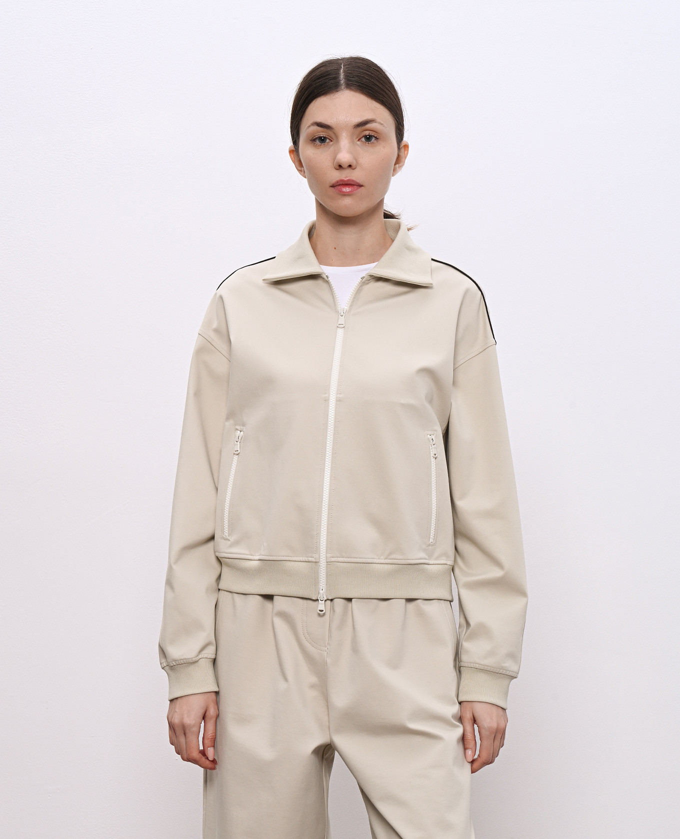 Beige sports jacket with contrast tape Brunello Cucinelli 3