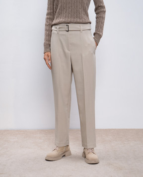 Brunello Cucinelli Beige wool trousers with a monil chain MB129P8762