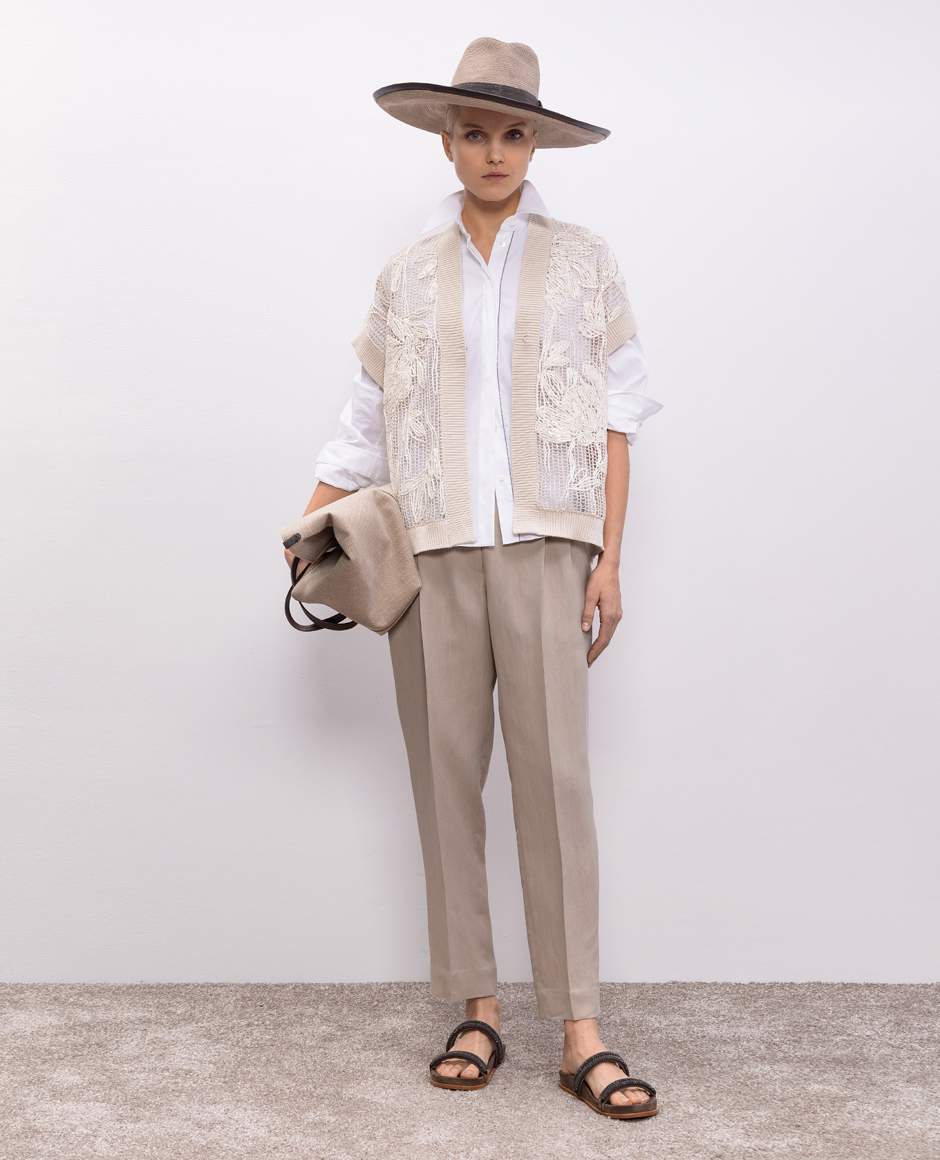 Beige openwork cardigan with a pattern Brunello Cucinelli 2
