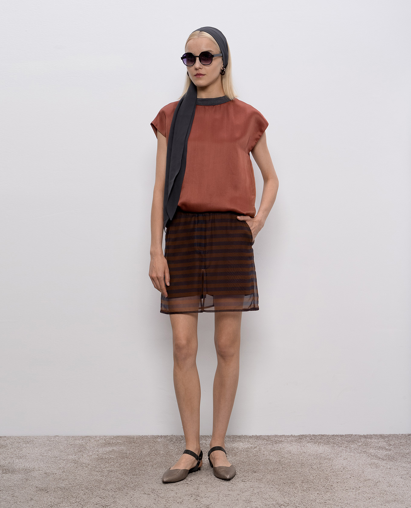 Brown silk mini skirt Brunello Cucinelli 2
