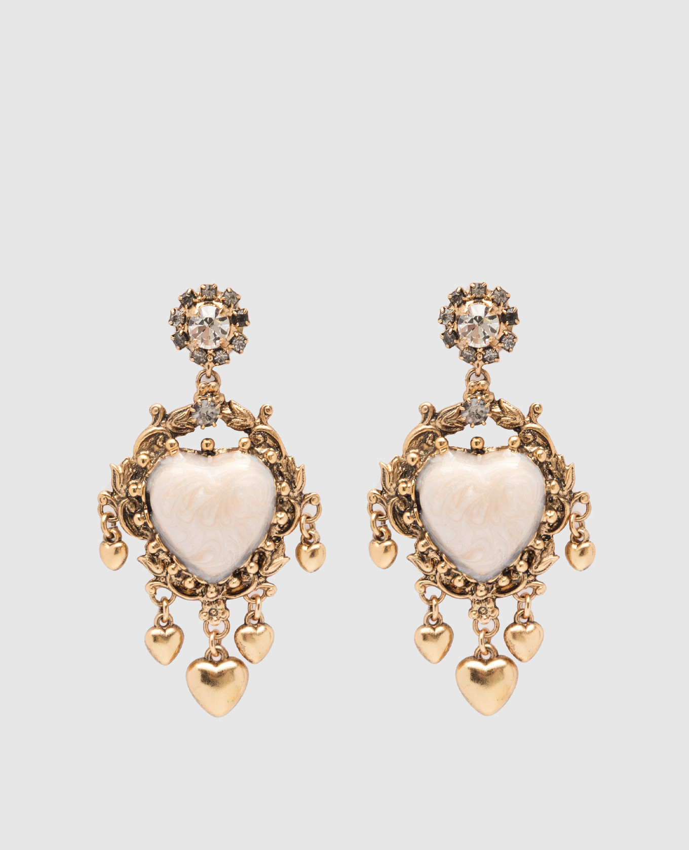 

Paia or cuore smalto gold earrings with crystals and pendants in the shape of hearts CelesteG, Golden