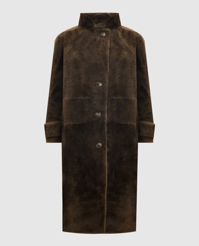 Yves Salomon Long khaki sheepskin coat 24WYM60411MESI