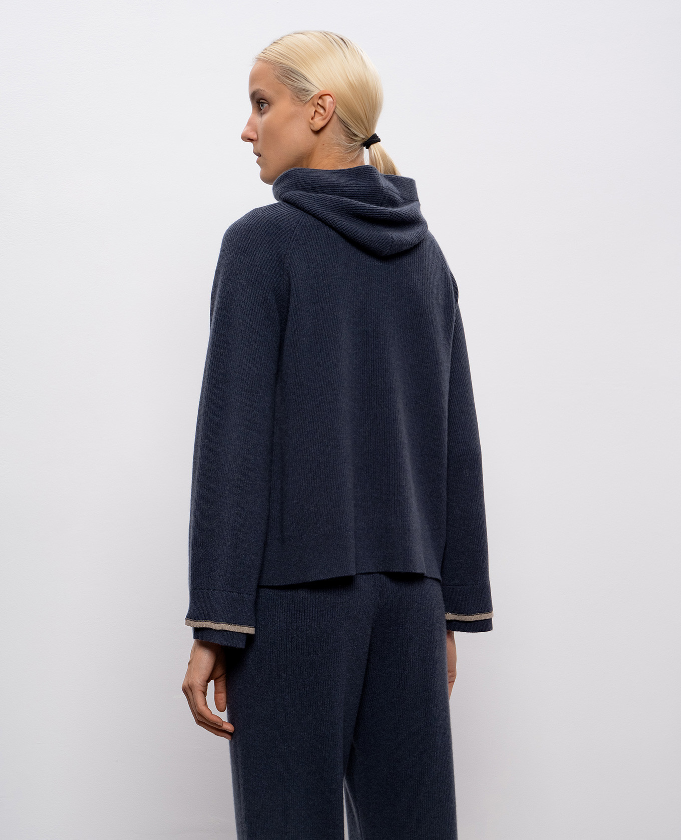 Blue wool, cashmere and silk hooded sweater Brunello Cucinelli 4