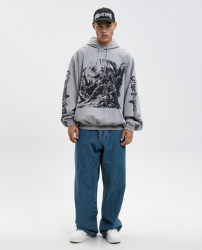 Vetements Grey melange hoodie with print UH76HD800G