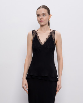 Jacob Lee Black double-layered silk top WST0228SS25B