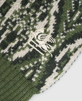 Etro Children's green wool and cashmere scarf with logo embroidery GV0Q03W0033