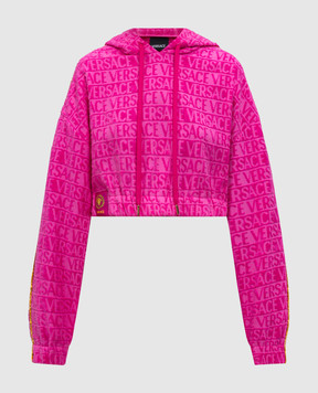 Versace Pink terry cropped hoodie with logo 10201441A14584