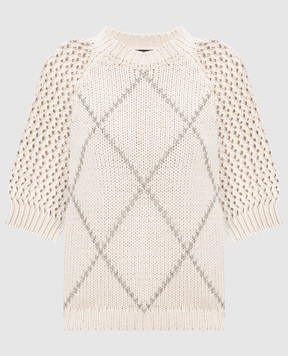 Peserico Beige short-sleeved sweater with monil chain E99960F03R09276