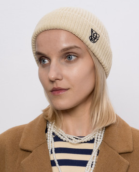 Valentino Beige wool hat with embroidered monogram logo 7W2HB02EQJY
