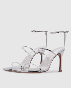 Amina Muaddi MAYA silver leather sandals 11S351640MAY