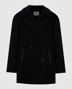 Enrico Mandelli Black double-breasted wool and cashmere coat 2D051A3816