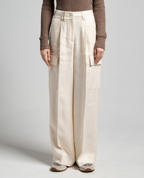Peserico Beige linen cargo pants with monil chain E0410402606