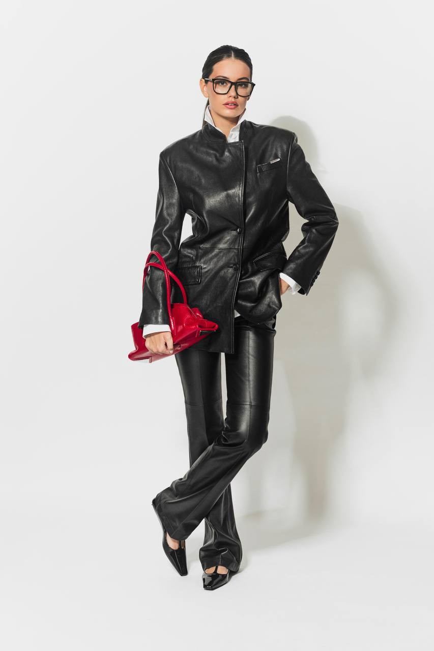 Black leather jacket with logo The Attico 7