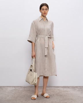 Peserico Beige striped linen shirt dress S02298A02627