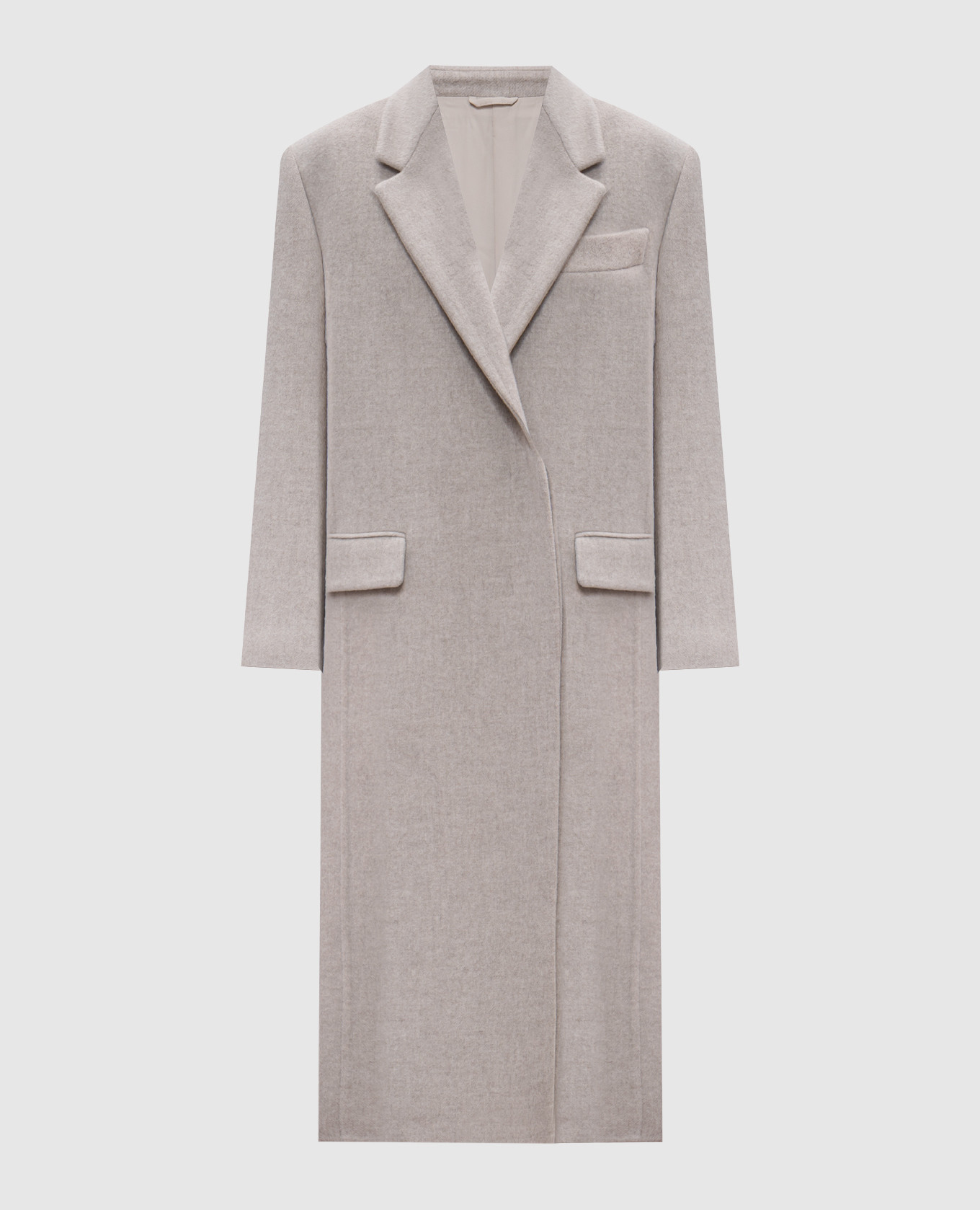 Gray wool and cashmere coat with monil chain brunello cucinelli