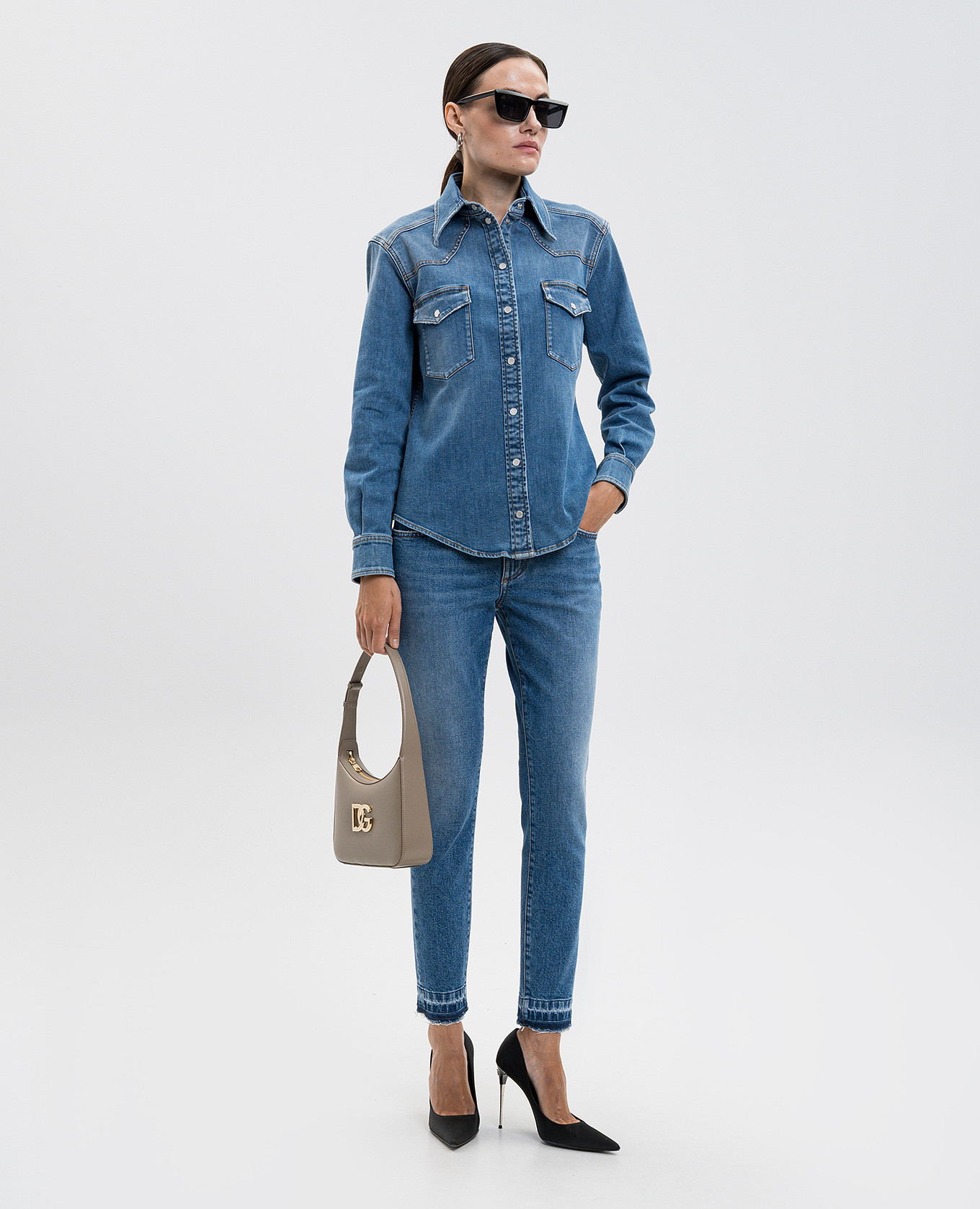 

Blue denim shirt with logo patch Dolce&Gabbana