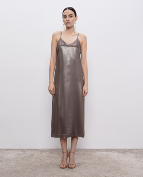 Peserico Brown dress with monil chain E0248807004