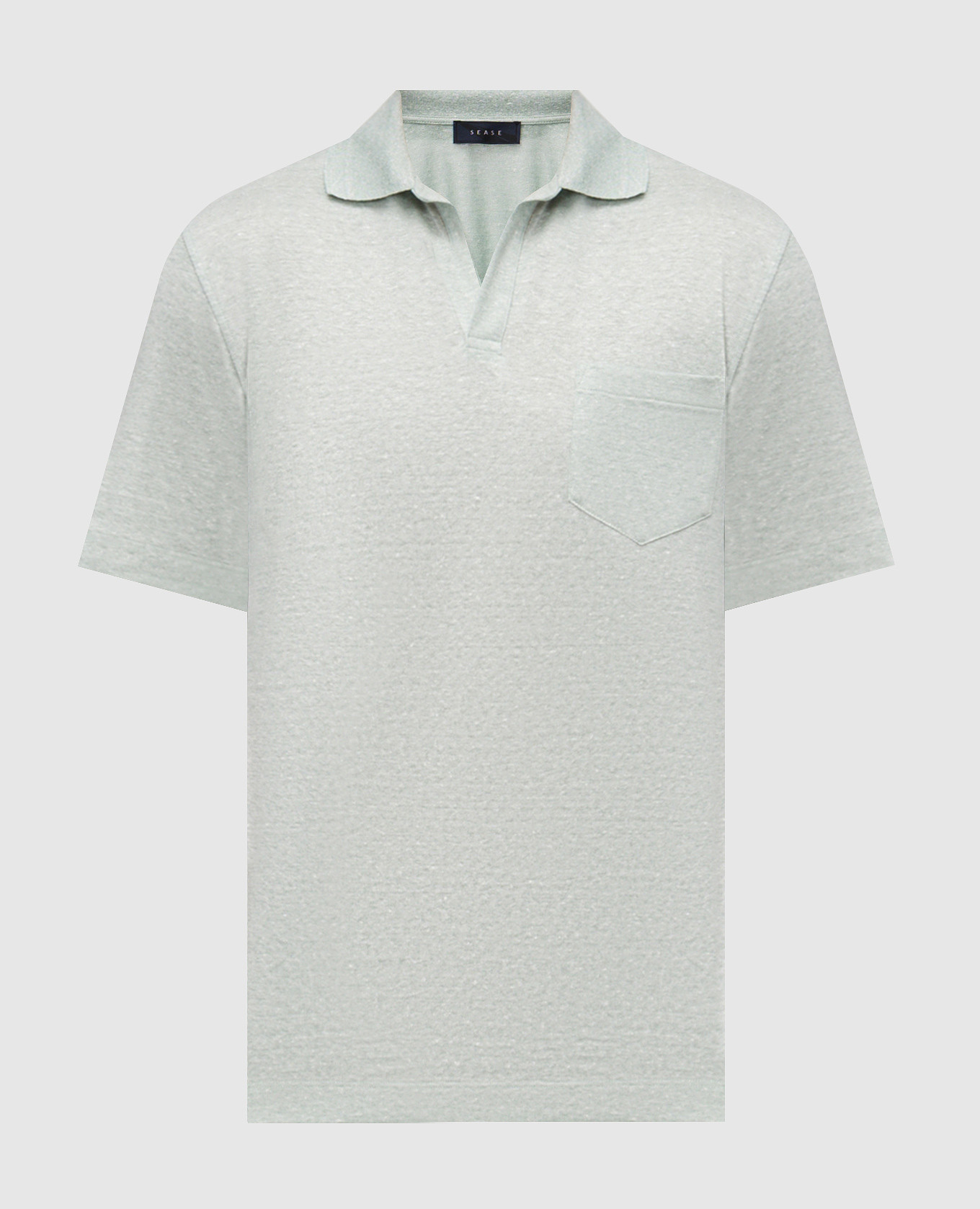 Green melange polo shirt with linen