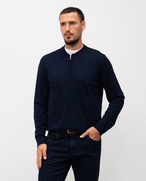 Cashmere&Whiskey Blue merino wool polo shirt 18004